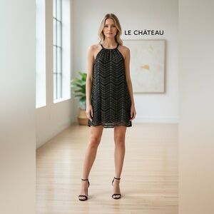Le Chateau Black and Gray Patterned Mini Dress